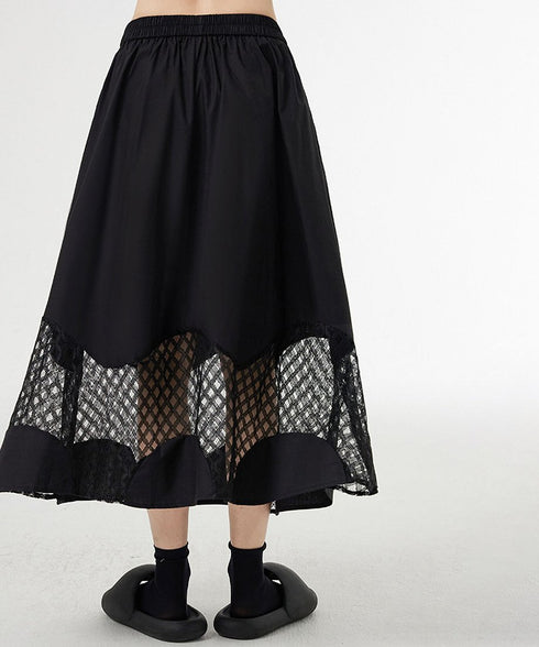 Curved Mesh Panel Flare Skirt